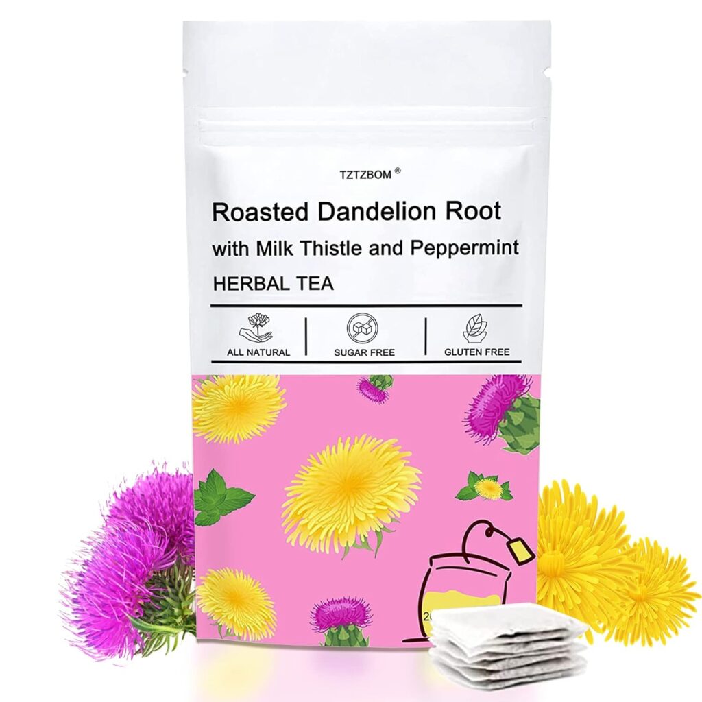 Roasted Dandelion Root with Milk Thistle and Peppermint, Herbal Tea for Liver Cleansing, 20 tea bags